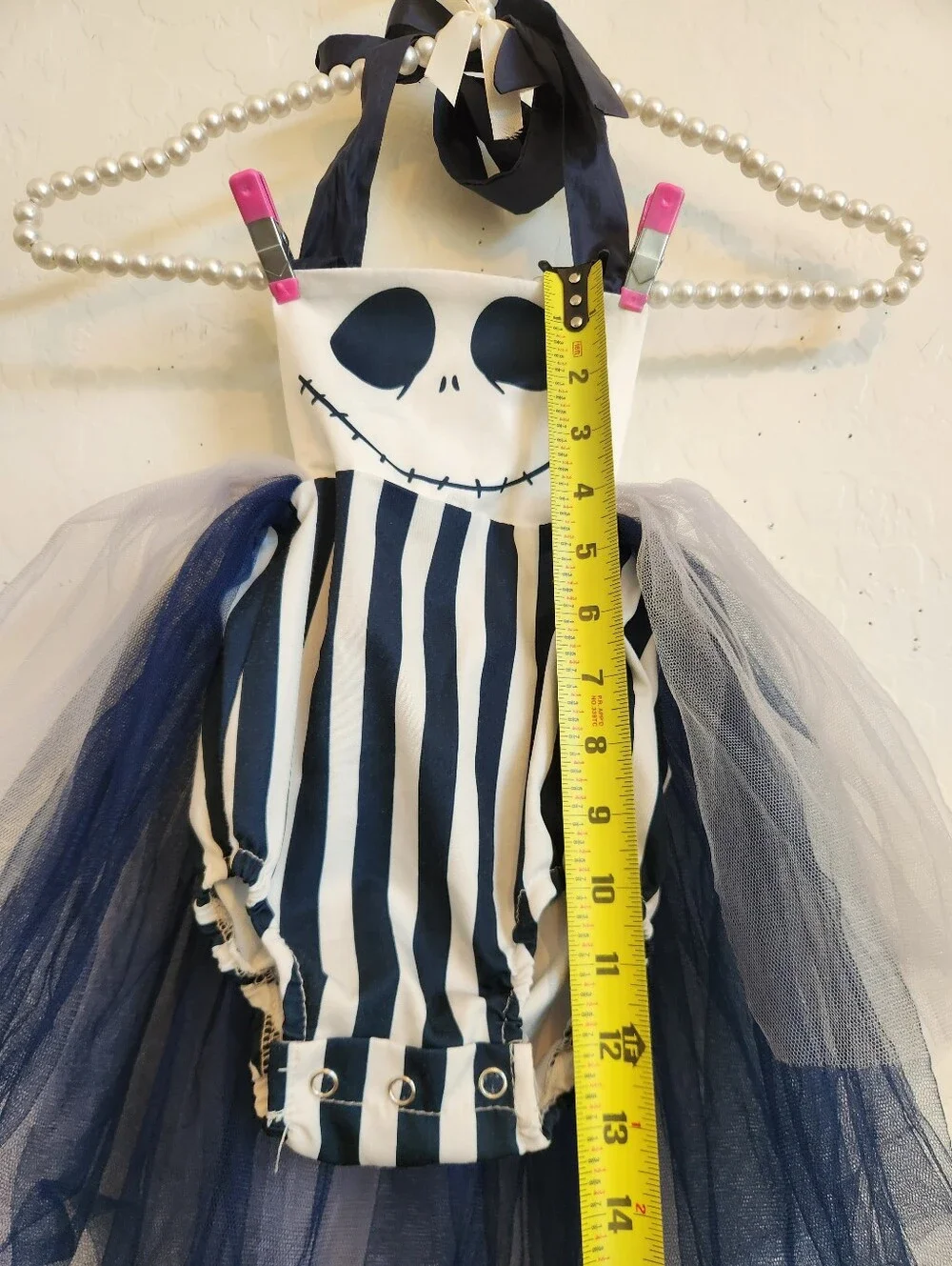 Navy Blue & White Striped Jack Skeleton Tutu Baby Costume